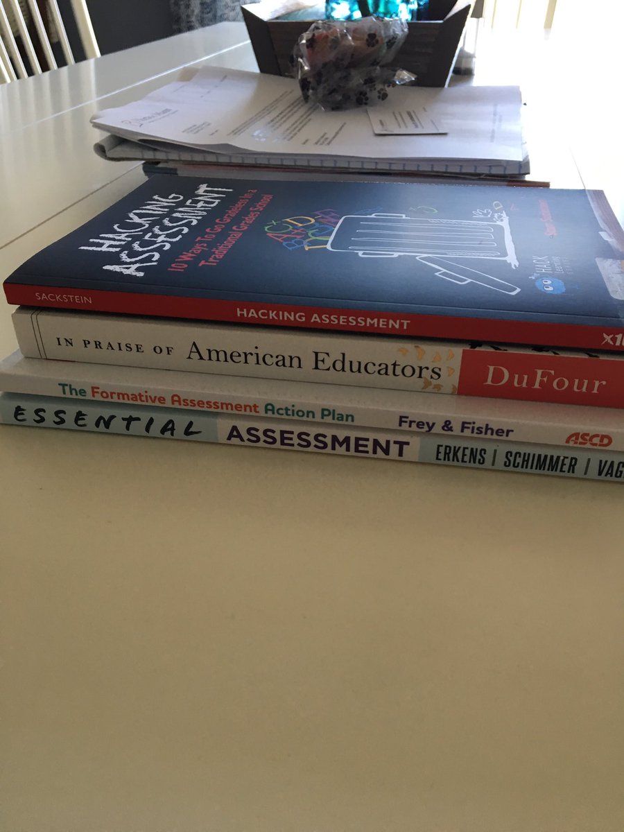 DrJEntsminger's tweet photo. After #visiblelearning by @john_hattie I'll be hitting this stack! #hackingassessment #essentialassessment #readlearnlead #summerofreading https://t.co/NNkAYem7fk