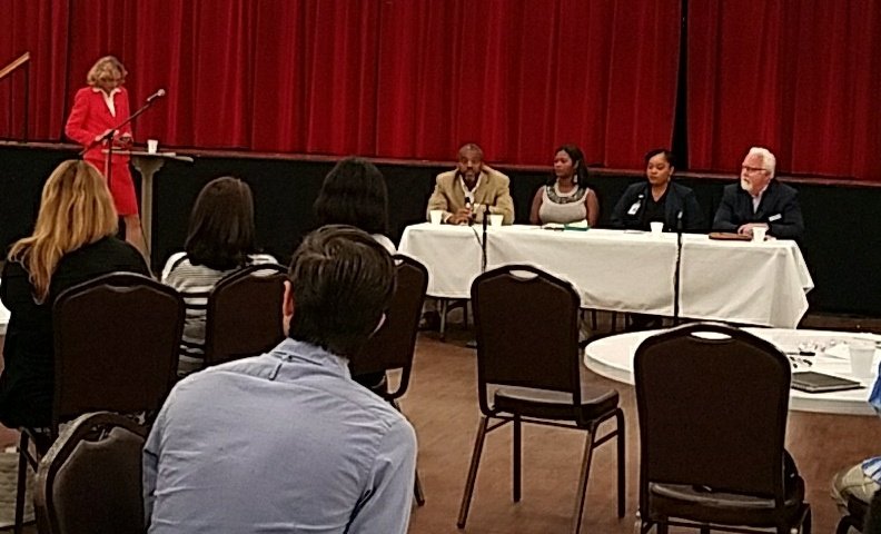 MeckEd's tweet photo. .@RossDanis speaking on @CLTMayor panel about Workforce Development &amp; Youth Career Readiness with Kevin Dick, Sophia Davis &amp; Angie Gaffer https://t.co/jvWXu5rWD0