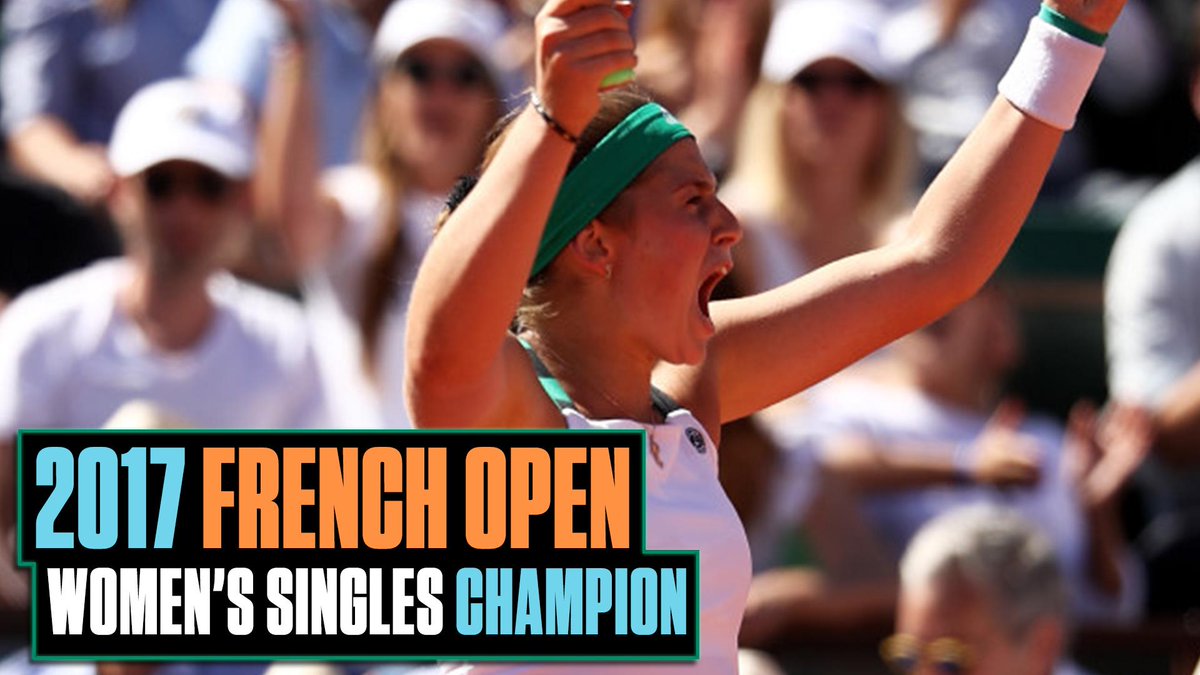 espn's tweet photo. Jelena Ostapenko defeated Simona Halep in three sets at the French Open for her first-ever Grand Slam title. https://t.co/WqUumDeSs9