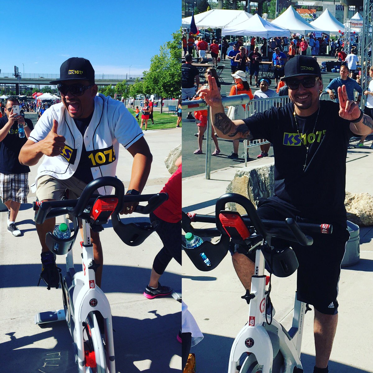 itsmeTONYV's tweet photo. One of us actually took the spin class, can you guess who? #DenverWalk #HeartWalking #KS1075 @djchonz @tonyvizzle https://t.co/5EFYP5NEZW