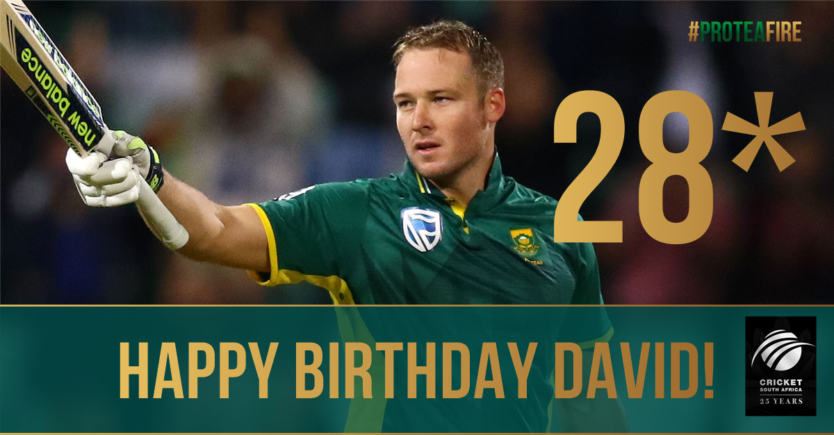 ProteasMenCSA's tweet photo. Happiest of birthdays to @DavidMillerSA12! 28 not out and going strong! All the best for the year ahead. 
#ProteaFire https://t.co/AgrHNRfB2J