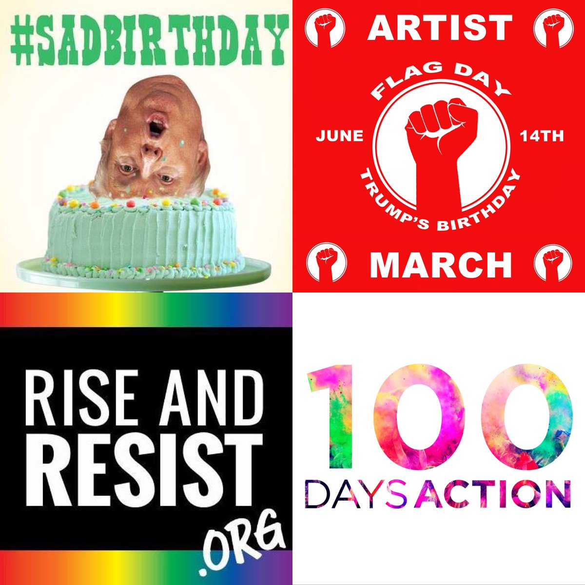 artistmarch's tweet photo. #ArtistMarch + #BringHimDown + #RiseAndResist + #100DaysAction united on June 14: Flag Day + #TrumpsBirthday #resist #notourpresident https://t.co/aDL4Numddn