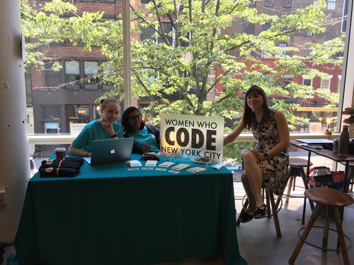 Stop by and say hi to <a href="/MusingMurmurs/">Elizabeth</a> <a href="/OlgaKent_/">lonzo🪄🌈</a> <a href="/kabibster/">Kamilla</a> of <a href="/WomenWhoCodeNYC/">Women Who Code NYC</a> <a href="/AWSloft/">AWS Pop-up Loft</a> <a href="/AngelHack/">AngelHack</a>