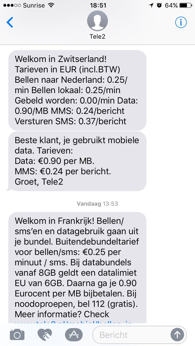 wbirkhoff's tweet photo. @Tele2Nederland moet ik nu wel of niet roaming kosten betalen in Zwitserland? Jullie zijn er niet eenduidig over! https://t.co/BebSknj8P7