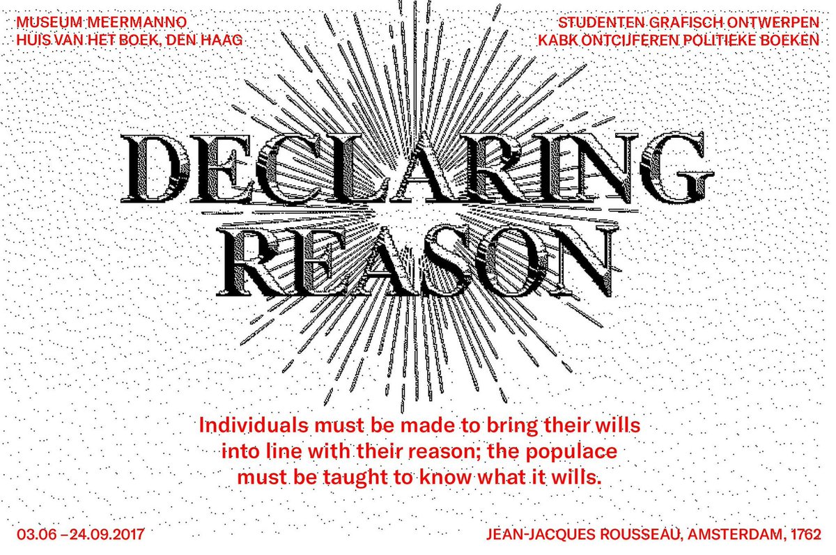 Huis van het boek (@huisvanhetboek) on Twitter photo Denk mee over #democratie!
Bezoek de tentoonstelling 'Declaring reason' 23 spannende installaties van studenten van <a href="/KABKdesign/">KABK Graphic Design</a> Denk mee over #democratie!
Bezoek de tentoonstelling 'Declaring reason' 23 spannende installaties van studenten van <a href="/KABKdesign/">KABK Graphic Design</a>