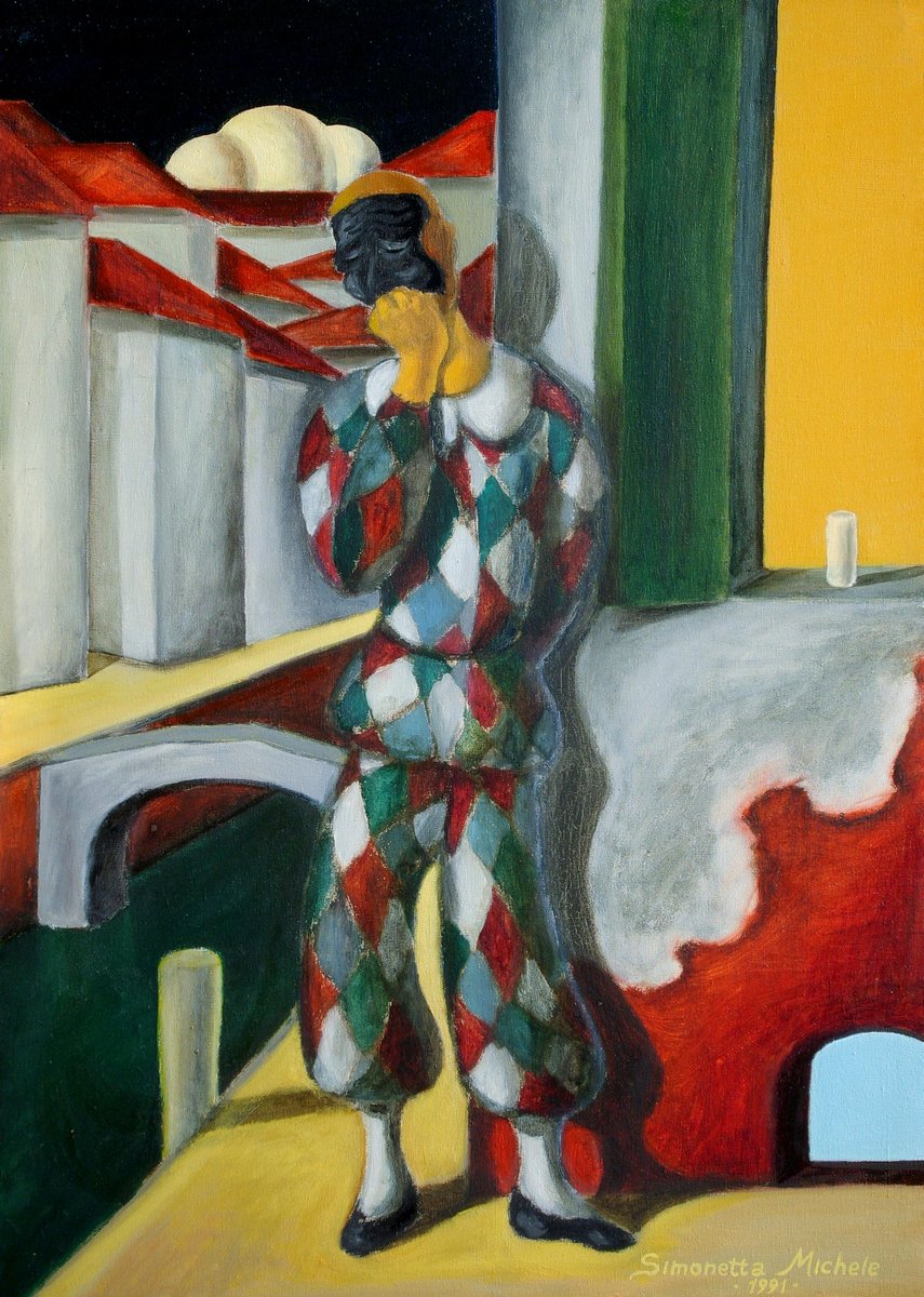 simonet_michele's tweet photo. LA MASCHERA - 1991 - olio su tela 50x70cm #arte #art #artisti #artists #kunst #kuns #twitart https://t.co/h69MS8Hk5x