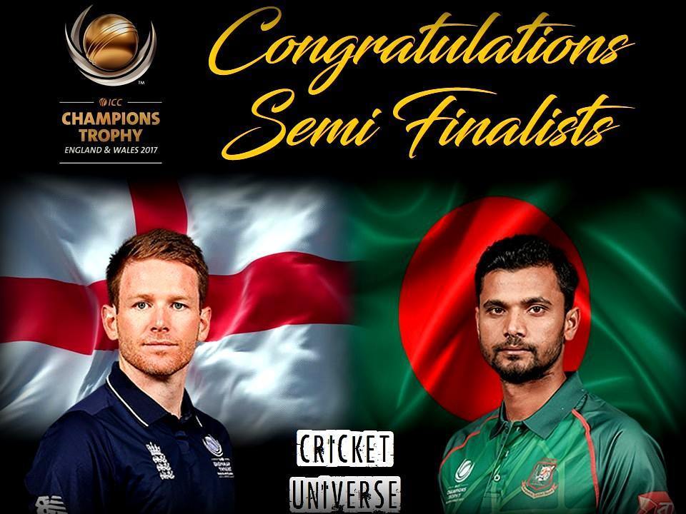 CricUniverse's tweet photo. Meet First 2 Semi Finalists of Champions Trophy 2017: England & Bangladesh! 💐
AUSTRALIA ELIMINATED! 😊 .
.
.
#EngvA… https://t.co/IYOeVxDDJH https://t.co/R1BMGq3Zp4