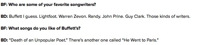 Steven_Hyden's tweet photo. Bob Dylan's love of Jimmy Buffett is simultaneously the strangest and most normal thing about him. https://t.co/YfD1OKjgml