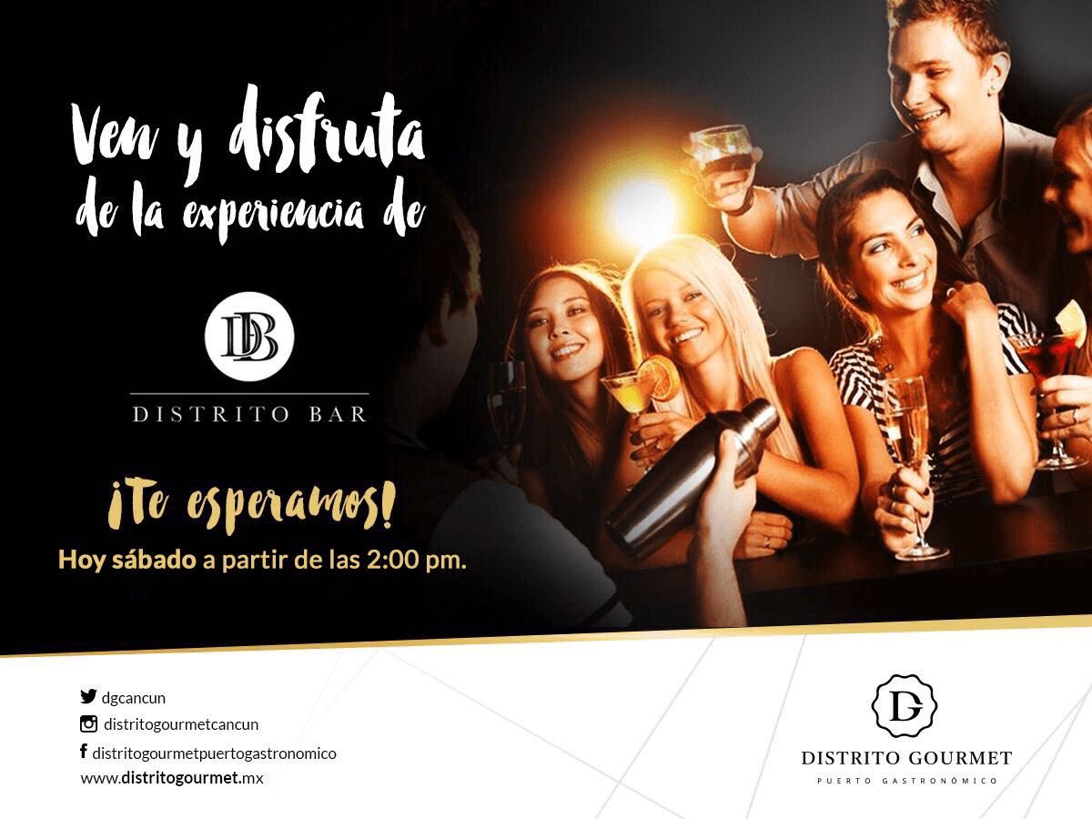 dgcancun's tweet photo. Te esperamos HOY sábado a partir de las 2:00pm en la apertura de #DistritoBar y pruebas finales en nuestras especialidades @PuertoCancunMTC https://t.co/8zYq7q7kRf