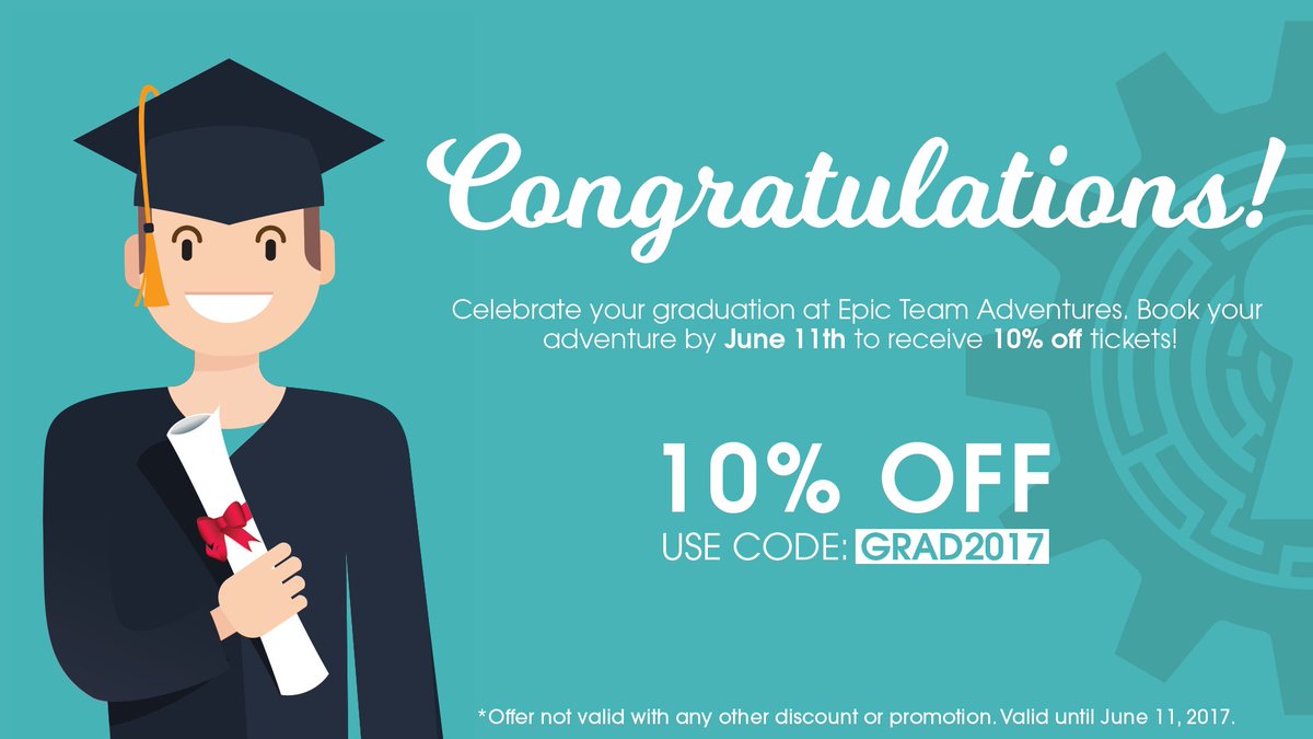 ETAescape's tweet image. Celebrate your #graduation 👨‍🎓👩‍🎓 with an epic adventure at ETA! Get 10% off all tickets by booking this weekend and using the code GRAD2017