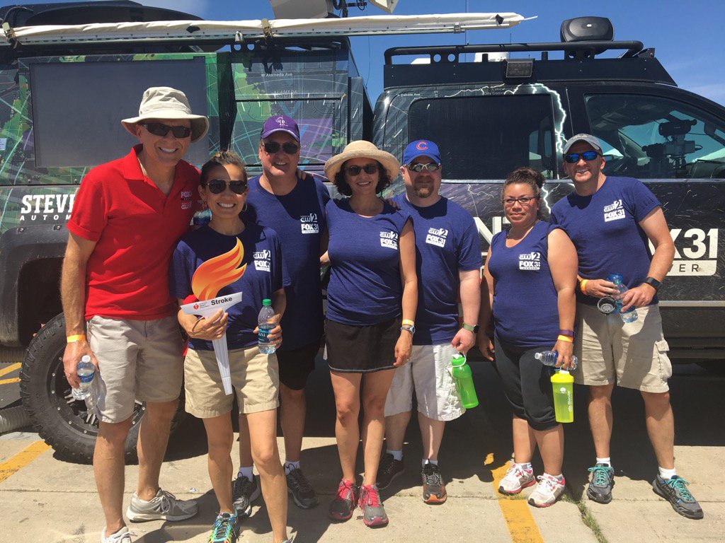 DaveFraserWX's tweet photo. Some of our team finish of #DenverWalk #heartwalking @DanDaruTV didn't get purple shirt memo however dashing in red https://t.co/SWxcq41nkK