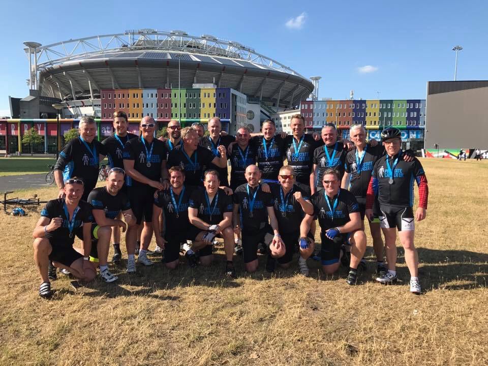 SimonNGrayson's tweet photo. We all made it to Amsterdam. Fell off again but straight back on. Well done #teamgarby. Time to rest now. #F2A2017 @ProstateUK  #pnefc #lufc https://t.co/Ehd6JIsHvX