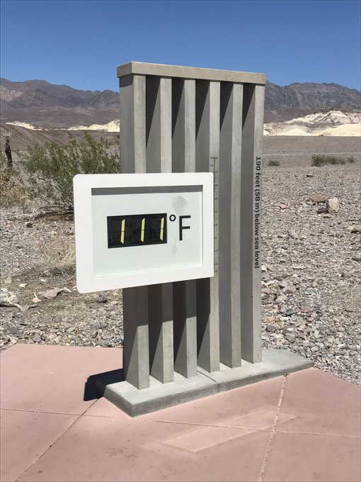Thermometer sign reads 111 degrees Fahrenheit Thermometer sign reads 111 degrees Fahrenheit