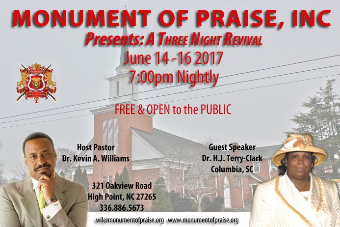 NewJCOfficial's tweet photo. Join us in #HighPoint for a 3 night #revival at #MOPraise w/ our Host Pastor @DrKAWilliams &amp; Guest Dr. H.J. Terry-Clark from Columbia, SC https://t.co/xRMFbQqzwW