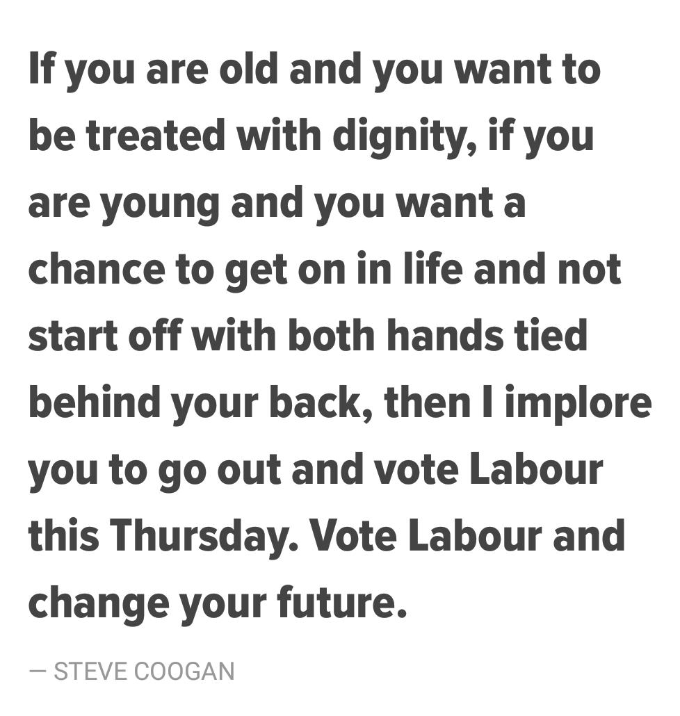 ForTheMany2020's tweet photo. Half hour left - there is still time.

Read these wise words from Steve Coogan  and go #VoteLabour https://t.co/hPkw46VuEV
