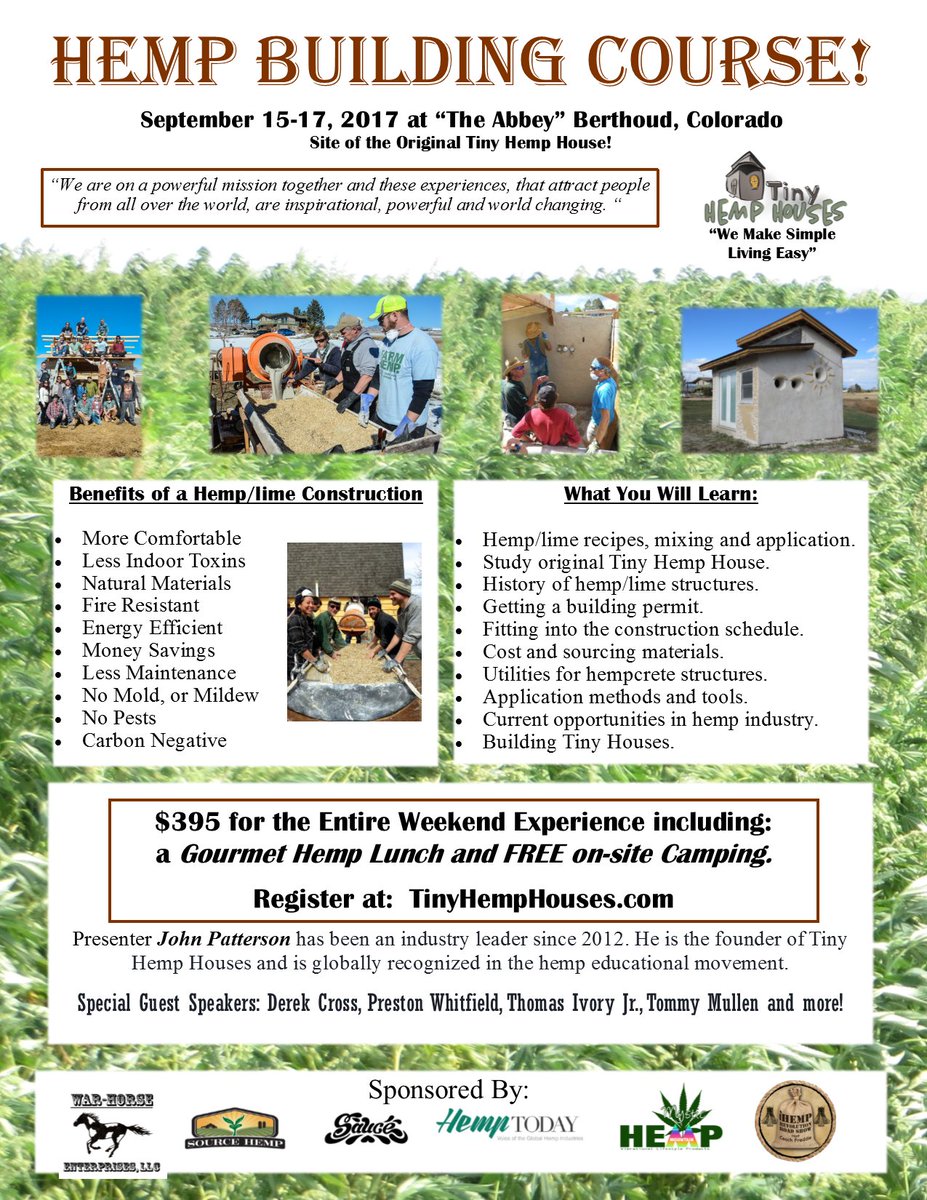 TinyHempHouses's tweet photo. Join us in Colorado for another Hemp Building Experience. #DerekCross #PrestonWhitfield #MorrisBeagle #Sunchaser #HempTodayNews https://t.co/H0LOe82QNK