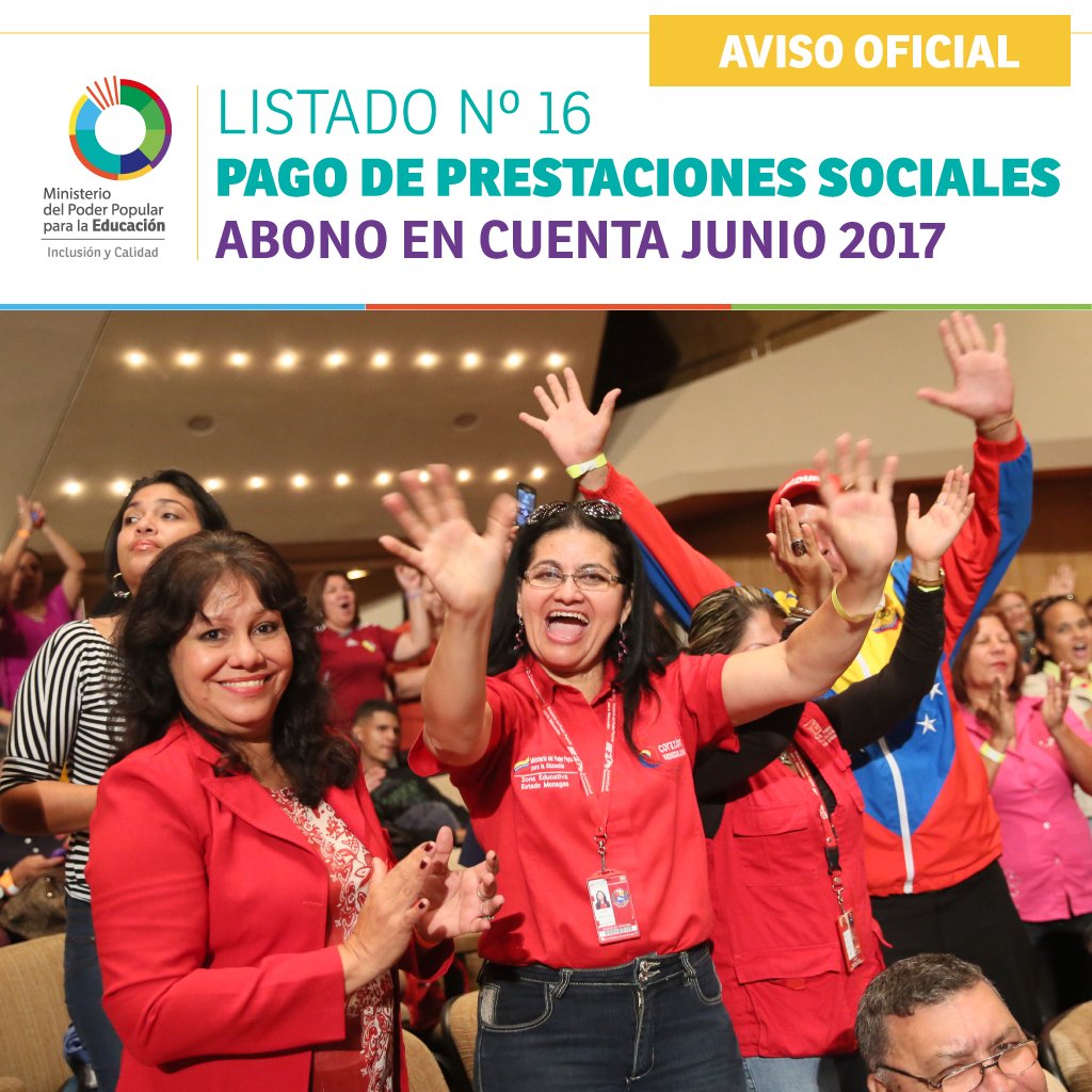 Publicado listado nº 16 sobre pago de prestaciones sociales abono en cuenta junio 2017 goo.gl/lWRpDK