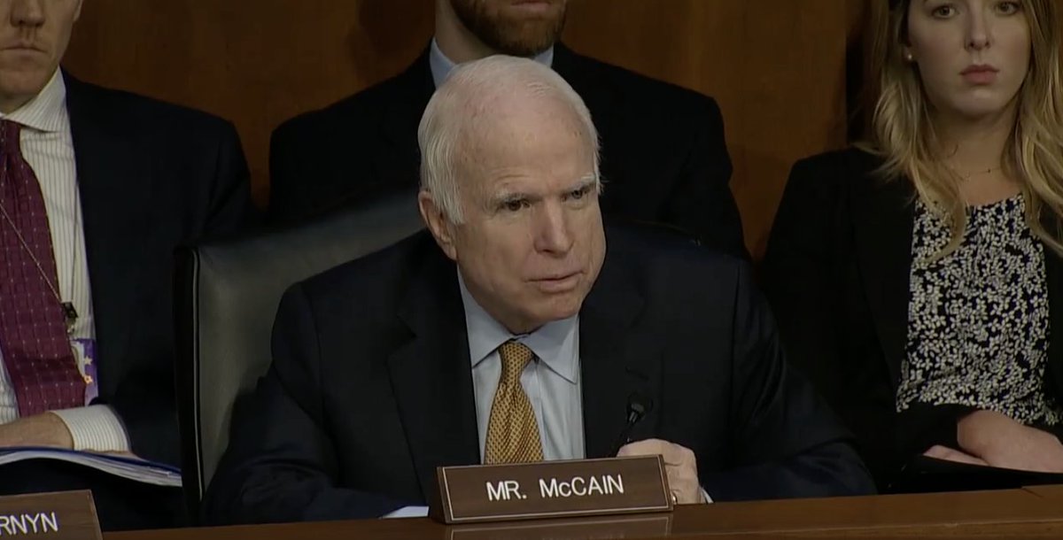 ecopop's tweet photo. Cute. John McCain wore little blue devil horns today. #ComeyDay https://t.co/aq9GssYxC7