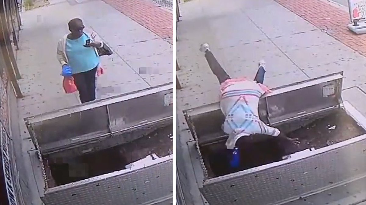 WATCH VIDEO Woman distracted by cell phone falls into sidewalk access door bit.ly/2sjXYBf https://t.co/LPu6ldiShq