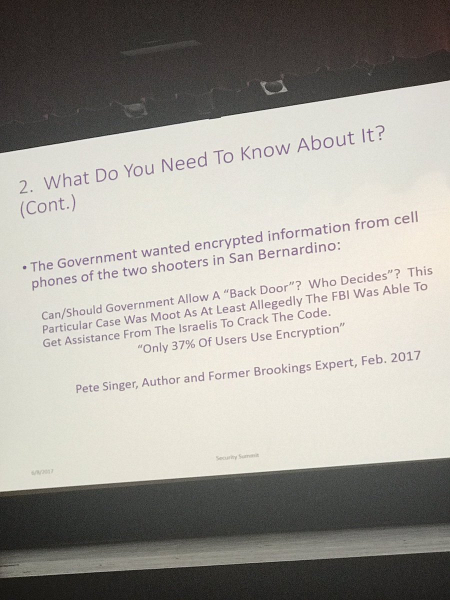 therealbenyork's tweet photo. @marthacoakley explaining how to use tech and encryption to gather info w/ tragedies such as San Bernardino. Very interesting #summitbuzz17 https://t.co/f97ngqHEIy