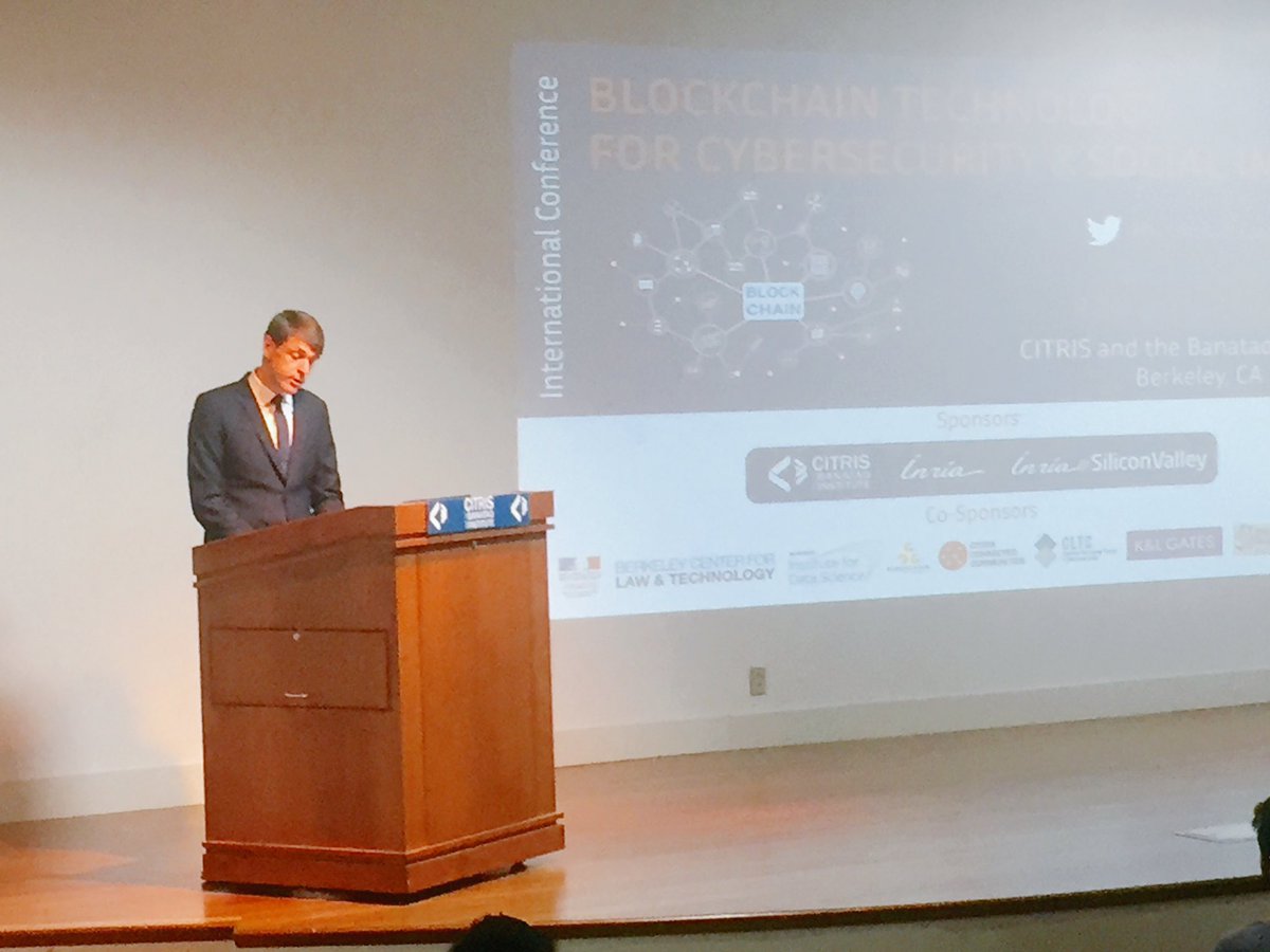 FranceinSF's tweet photo. Welcome remarks by @elebrundamiens at the International Conference on #Blockchain technology for #cybersecurity &amp; #socialimpact https://t.co/fFx43xGpjw