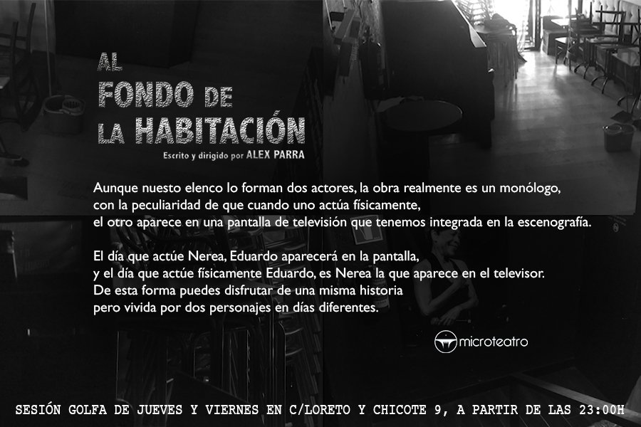 microteatro's tweet photo. El cierre de un antiguo prostíbulo en extrañas condiciones alienta la curiosidad de dos jóvenes periodistas... #MicroHabitación 23h https://t.co/cSkFgQicjy