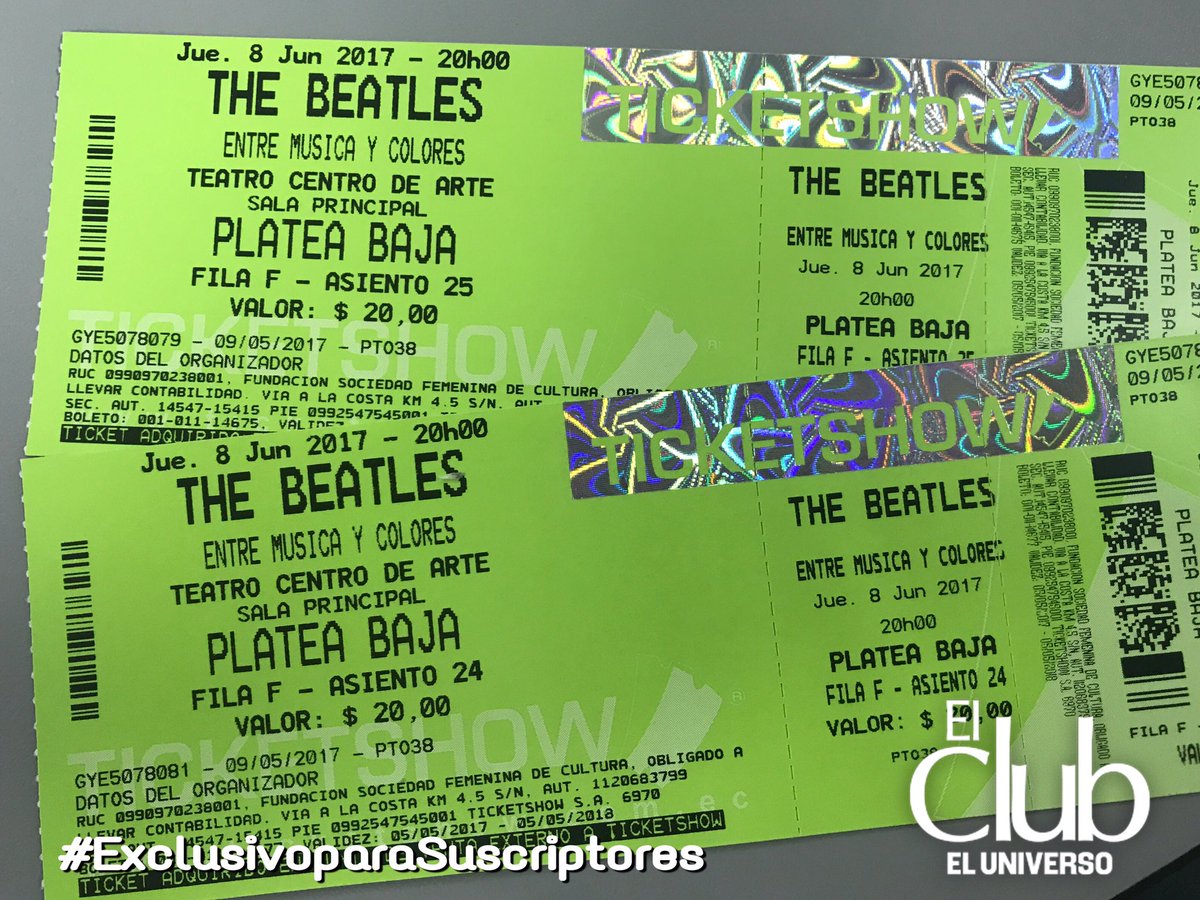 ClubElUniverso's tweet photo. Dale RETWEET y participa en el sorteo de 2 entradas para este increíble concierto #TheBeatles En una hora anunciaremos al ganador. ¡Suerte! https://t.co/OnJzThG9oO