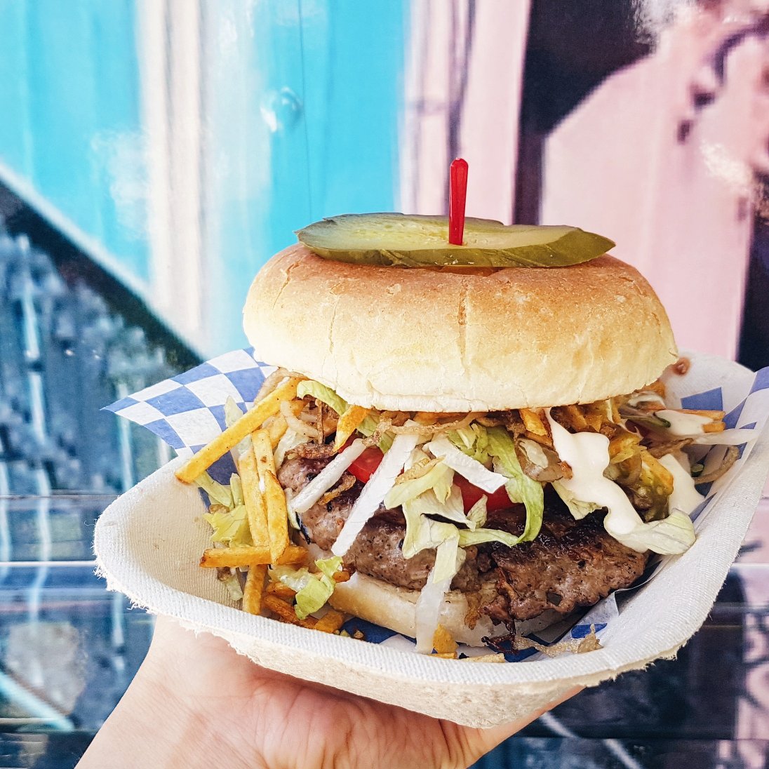 It's hard to resist a good burger! Get your orders in before 2pm today! // Cuban Frita Burger @lanovelfoodtruck