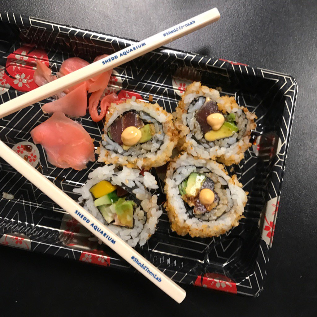LadySadieAnn's tweet photo. Teen mentor lunch celebrating upcoming international sushi day 6/18 #ShareYourChops #SheddTeenLab https://t.co/gKuvlWJ7iq