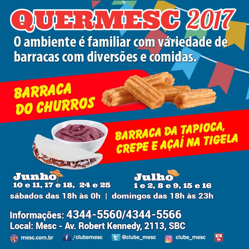 clube_mesc's tweet photo. Faltam 2 dias para a #Quermesc, vai começar no próximo fim de semana, nos dias 10 e 11 de junho. Venha se divertir na nossa quermesse. https://t.co/yNkFfGqExm
