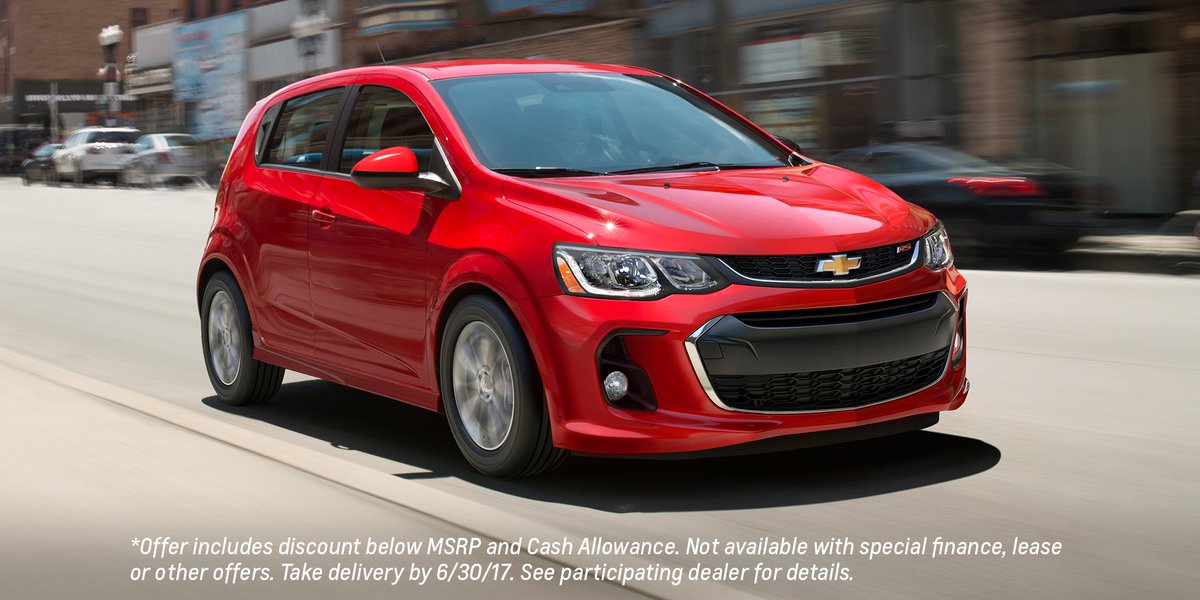 Trecekauto's tweet photo. Spacious. Sporty. Up for anything. Now get 20% below MSRP on 2017 #ChevySonic LT models in stock.* https://t.co/ITNEBnYGnI https://t.co/NhpFsjeFFN