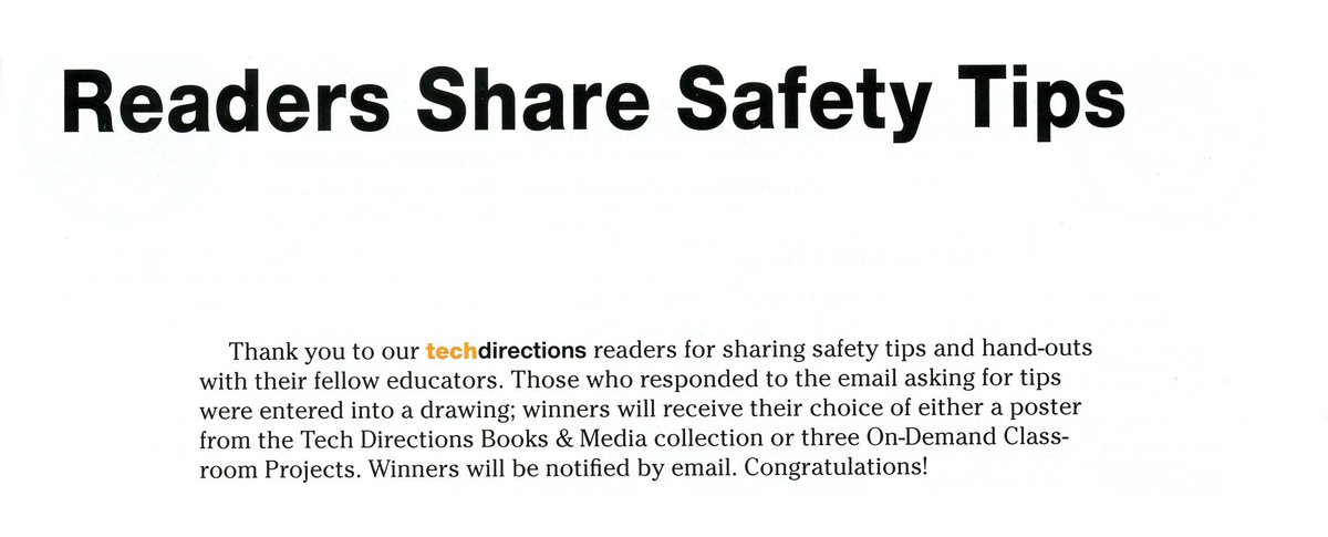 ShampTechEd's tweet image. Great News! @ShampTechEd was #published in an article in #TechDirections Magazine on #safety #teched @WeberTechEd @WeberMiddle #STEM