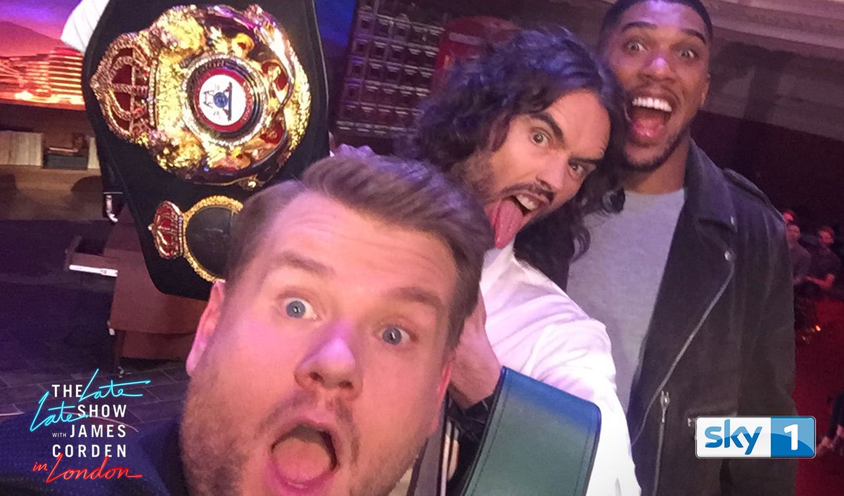 skytv's tweet photo. Tonight’s #LateLateLondon packs a real punch. @JKCorden is joined by @rustyrockets &amp; World Heavyweight Champion @anthonyfjoshua at 10pm. https://t.co/v5iiiJBr2Y