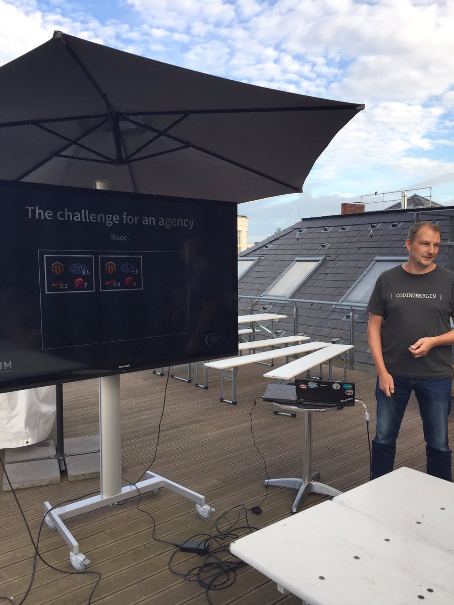 Coding_Berlin's tweet image. We start with &quot;Foundations for the perfect Technology Stream&quot; by @bazoo0815 on the @VOTUM_GmbH terrace. #IPC17 #PHP #CODINGBERLIN