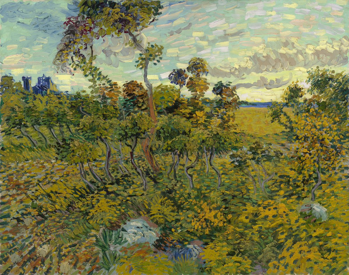 VanGoghTheLife's tweet photo. #VanGogh of the Day: Sunset at Montmajour, Summer 1888. Oil on canvas, 93.3 x 73.3 cm. Private collection. https://t.co/Jutip5Yw1C
