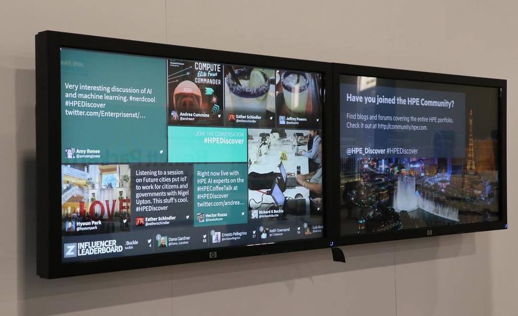 geekazine's tweet photo. The social media board at #hpediscover I'm creating a loop... #geekout https://t.co/VJlDF663qo