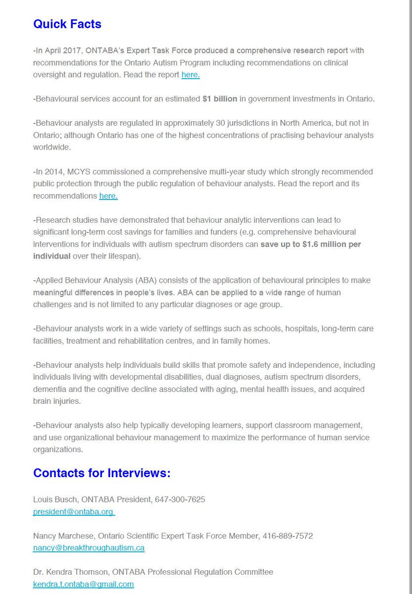 ONTABA1's tweet photo. *MEDIA RELEASE* ONTABA encouraged by changes 2 #OAP. Regulation of behaviour analysts promotes greater public safety 4 most vulnerable #ABA https://t.co/vGEOpSxF86