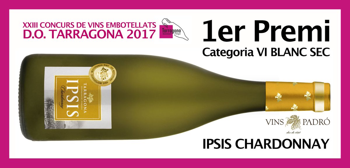 BodegaPadro's tweet photo. El nostre IPSIS Chardonnay obté el PRIMER PREMI al XXIII Concurs d’Embotellats de la @DOTarragona a la categoria de Vi Blanc Sec @VinsIpsis https://t.co/btrJUWY3eJ