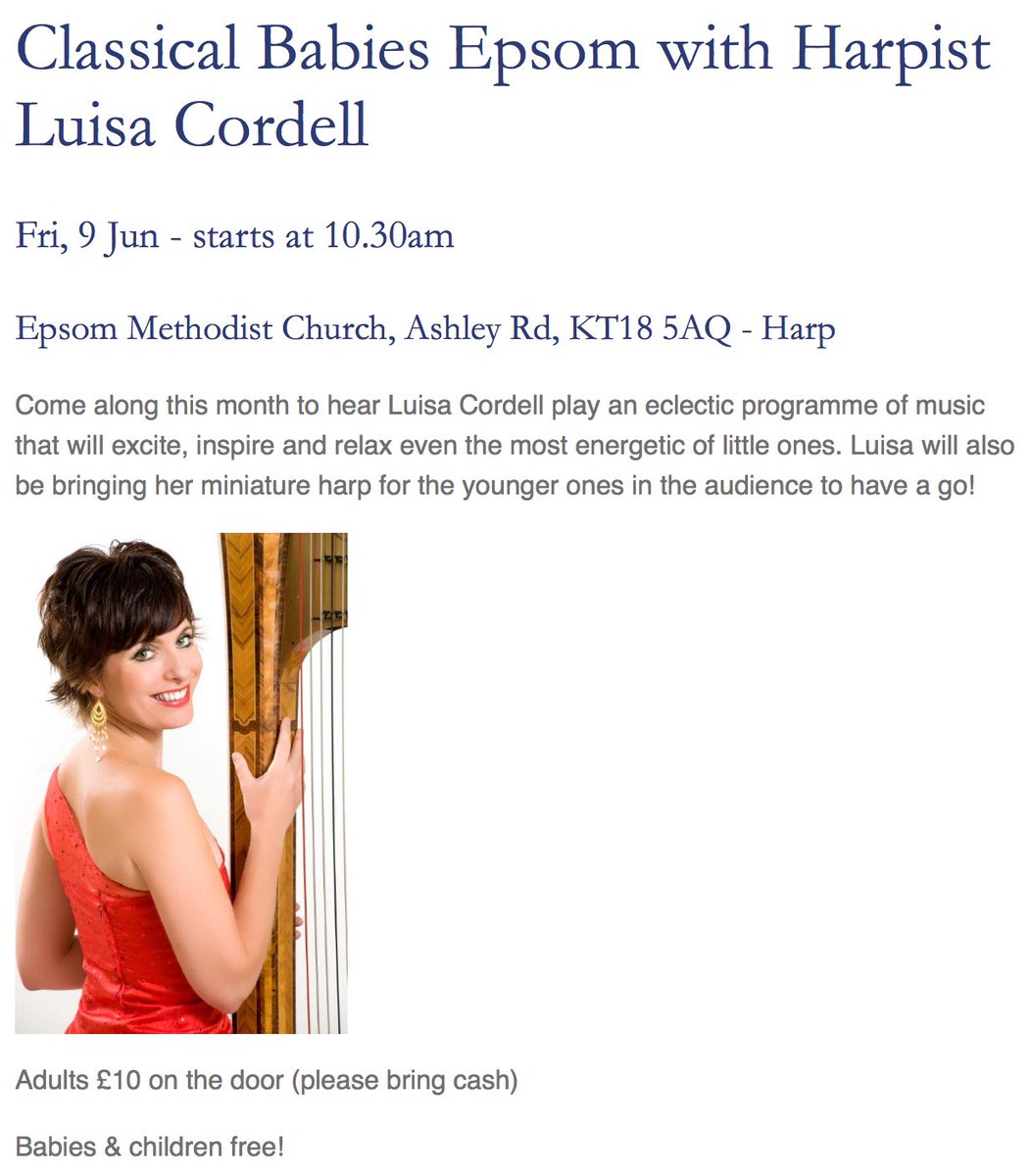Fed up with hearing about the #Election2017? Come to our concert in #epsom tomorrow 10.30am to hear harpist Luisa Cordell! <a href="/EpsomMums/">Epsom Mums</a>