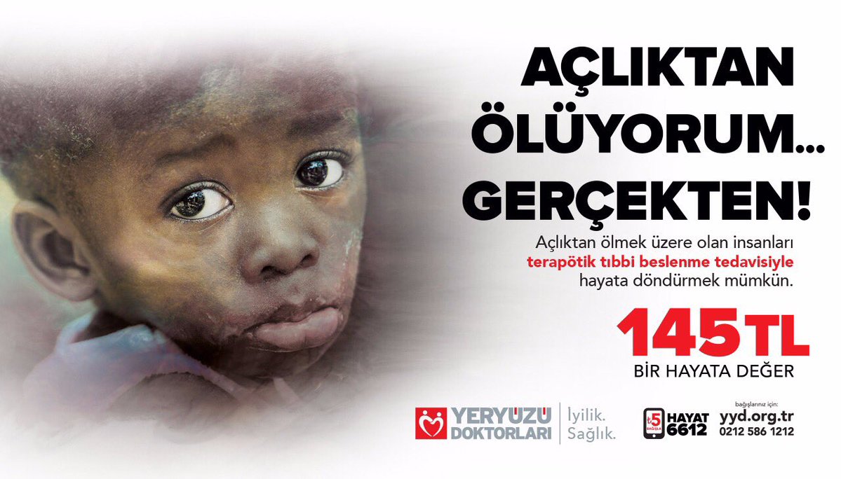 Açlıktan ölmek üzere olan insanları 145TL ile hayata döndürmek mümkün. 
#DünyanınAyıbı 
Twit at, RT et, SMS at, Bağış yap! HAYAT>6612>5TL