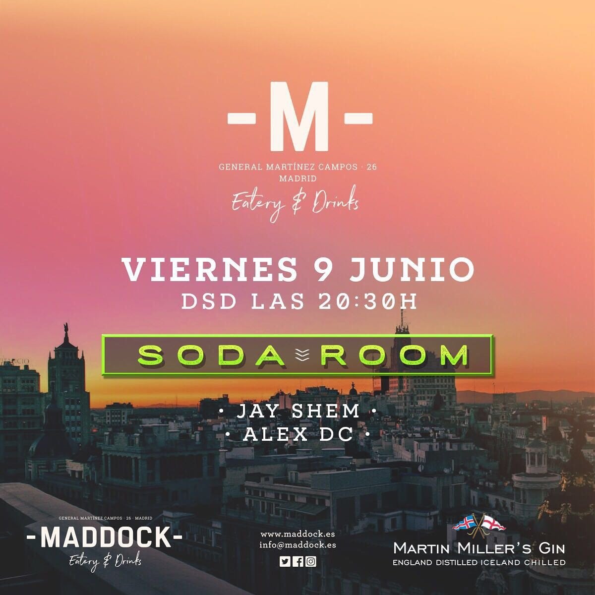 MaddockMadrid's tweet photo. Mañana tendremos en nuestro #sodaroom a @Alex_dc y @jayshem921!! Hoy, vamos calentando motores... Que ya es JUEVES!! 🔥🔥🔥 #Maddock #Madrid https://t.co/GB3PxB7N93