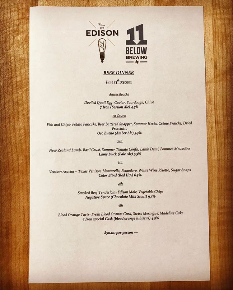 Times running out! Get your tickets for our beer dinner with <a href="/11BelowBrewing/">11 Below Brewing</a> on June 13th! Just email theedisonhouston@gmail.com
