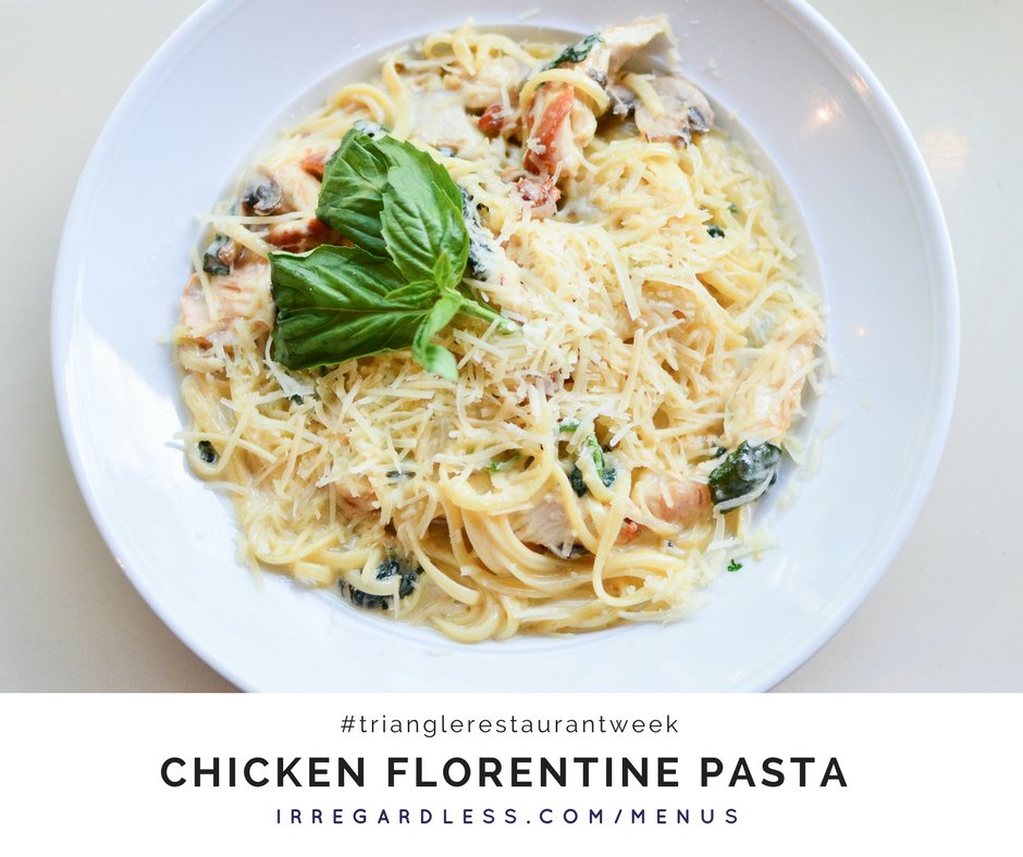 IrregardlessNC's tweet photo. Come enjoy some deliciousness as we celebrate #TriangleRestaurantWeek! #ChickenFlorentinePasta #Yummy #PrixeFixe https://t.co/yTv5kHhI7U