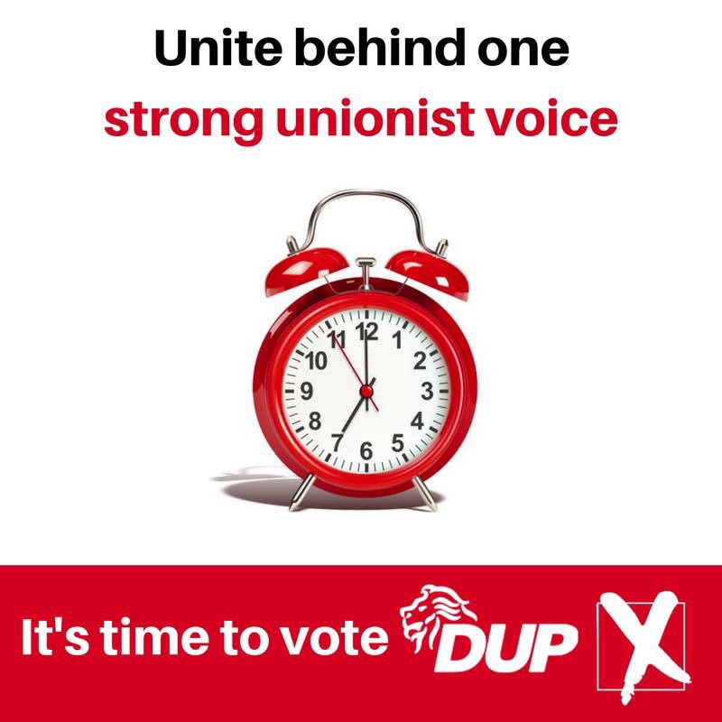duponline's tweet photo. Have you voted? Has your neighbour voted? Less than two hours to cast your vote. #TimetoVoteDUP https://t.co/lprrGgiHwk