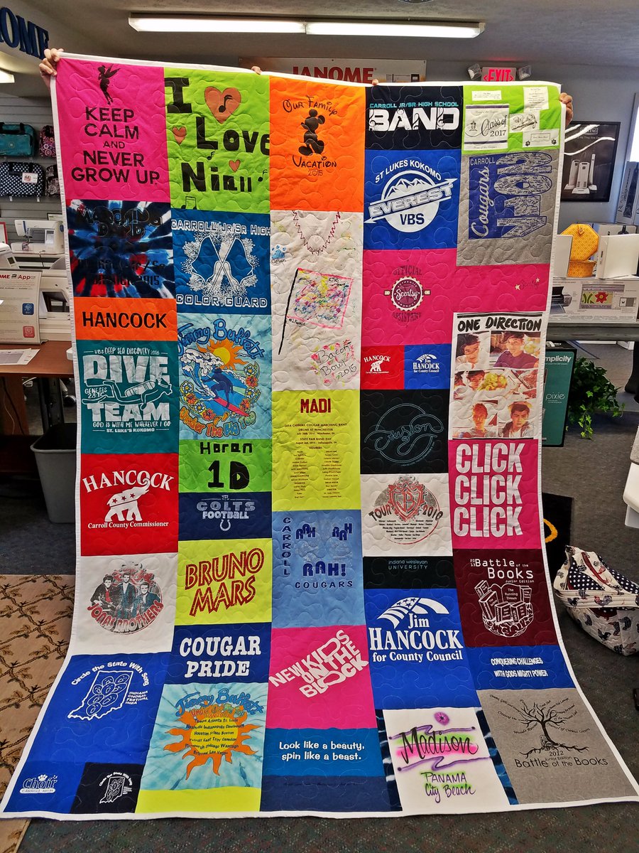 GuaranteeVacSew's tweet photo. Made by one of our #Sewing Instructors. What a great keepsake for #Graduation time! #TshirtQuilt #Quilting #Janome https://t.co/mLVxPl5cfQ