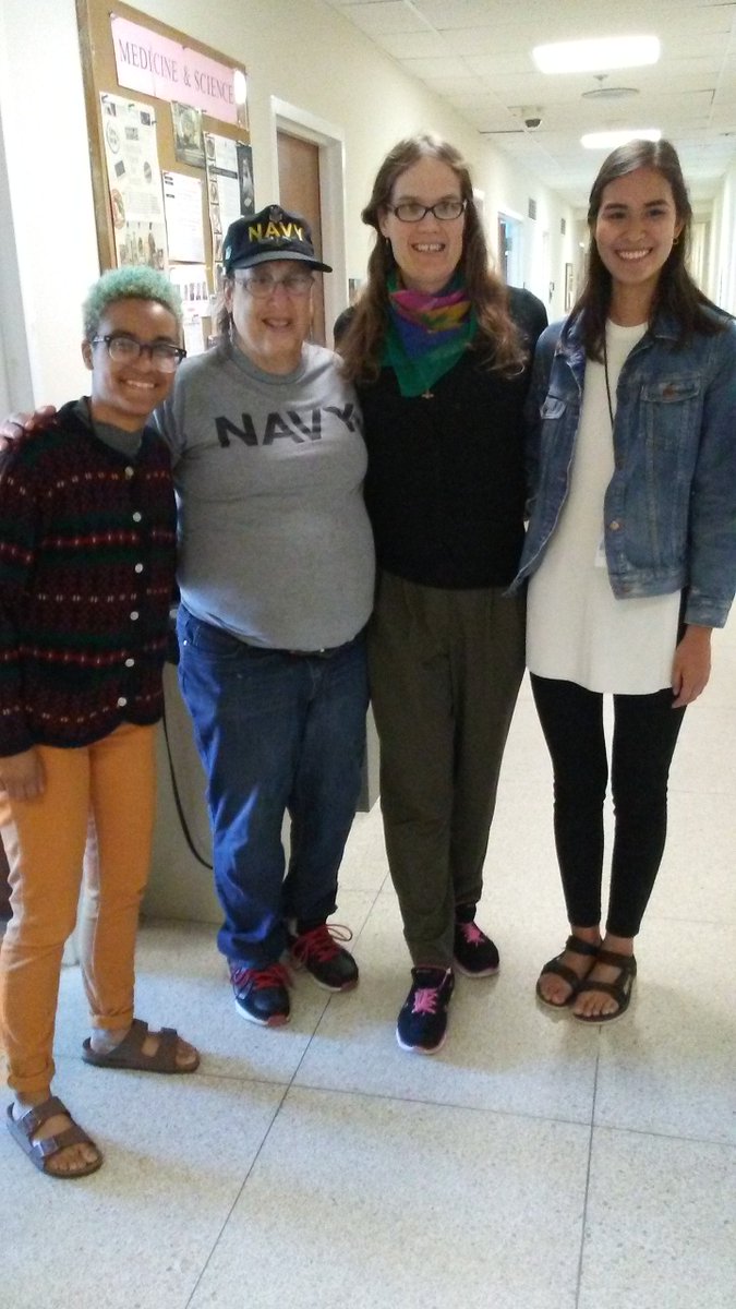 Monica Helms, designer of #Transgender Flag, and her wife Darlene visited NMAH today, posed for pic with two happy summer interns #LGBTQ