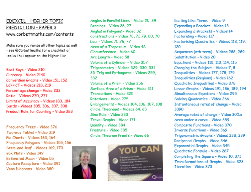 Outwood_Valley's tweet photo. Y11 - Here are the topic predictions for the Maths paper 3 - Thank you @Corbettmaths #letsgetrevising #Ican #success https://t.co/V6mu6cogZb