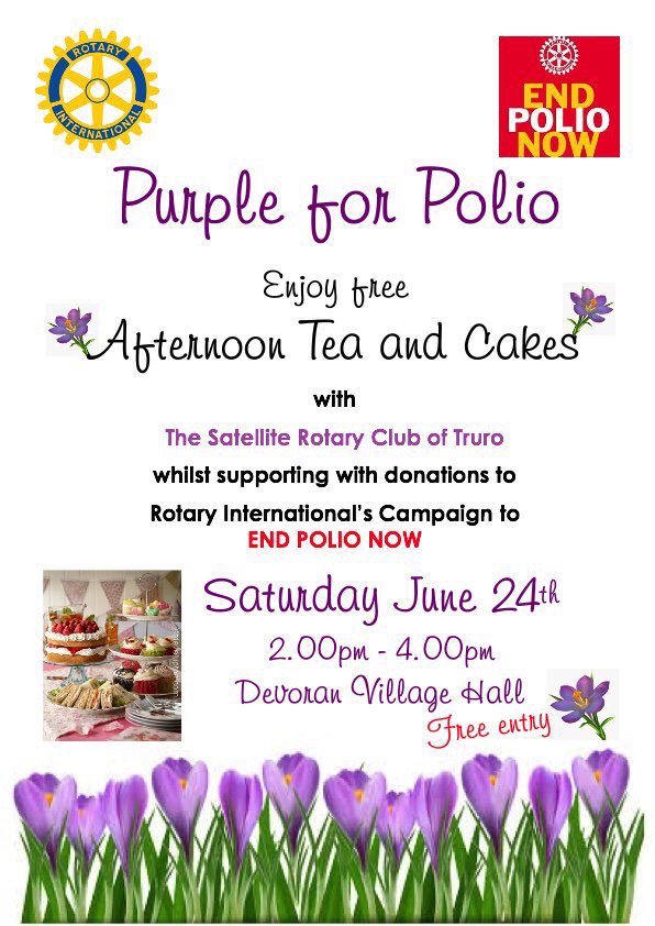 TruroEvolution's tweet photo. Help @EndPolioNow at our afternoon tea  at Devoran Village Hall 24th June. Thanks @BakerTomsBread for the scones. https://t.co/FFp7igt9hz