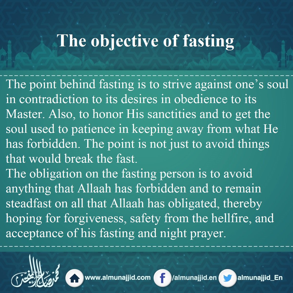 almunajjid_En's tweet photo. The objective of fasting
#objective #wisdom #fasting #fast #Siyam #Siyaam #desires #nullifiers #steadfast #forgiveness #acceptance https://t.co/RhKRF2Ki5F
