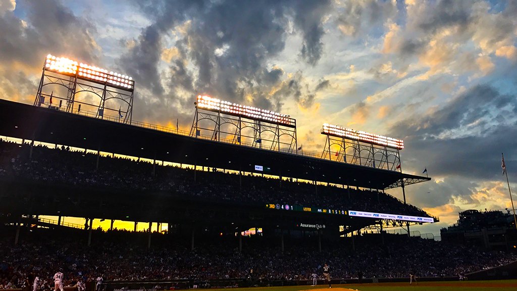 MLB's tweet image. That Chicago #BaseballSky …